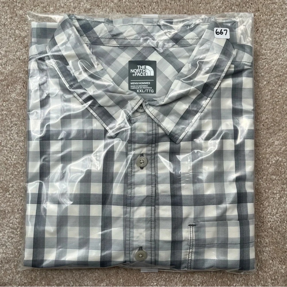 North Face Shirt Adult 2XL Gray Plaid Button Up Short Sleeve Casual Outdoor Men